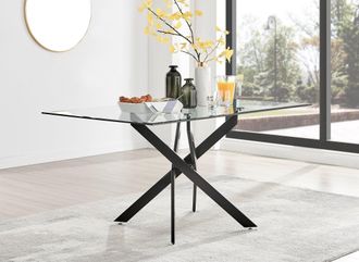 Furniturebox Leonardo 150cm 6-Seater Glass & Chrome Metal Starburst Dining Table in Black