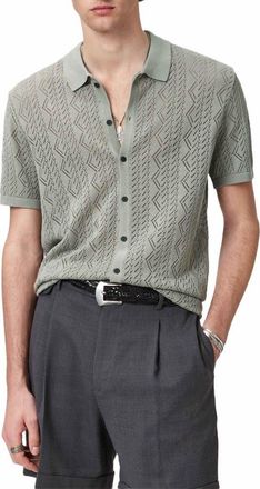 John Varvatos Emil Pointelle Short Sleeve Caridgan in Grey Sky at Nordstrom, Size X-Large