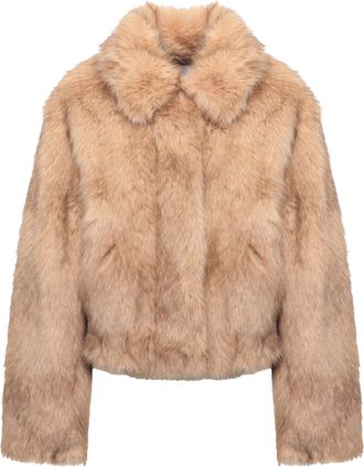 Stand Studio Cropped Plush Faux Fur Lena Jacket with Classic Collar