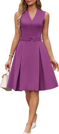 Grace Karin Womens Elegant Sleeveless Dress Summer V Neck Belted A Line Knee Long Dresses XL Purple