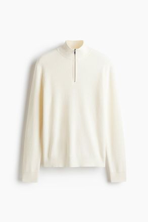 H&M Pullover mit kurzem Zipper in Regular Fit - White