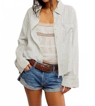 Free People Striped Linen Laurel Long Sleeve Shirt In Ivory Combo