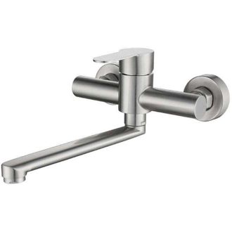 OEM Grifo De Cocina Mural Crezuo, Mezclador Giratorio De 360&deg; Para Fregadero, Acero Inoxidable 304, Acabado Cepillado.-crezuo