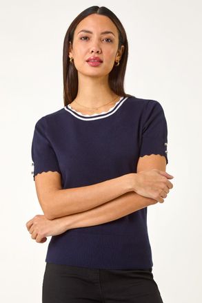 Roman Scallop Edge Knit T-Shirt