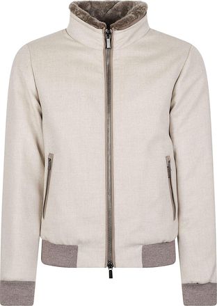 Moorer Bellati-LS9 Minimalist High-Collar Wool-Cashmere Bomber Jacket