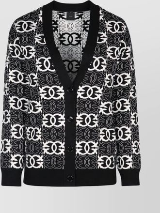 Pinko jacquard logo-embroidered v-neck cardigan