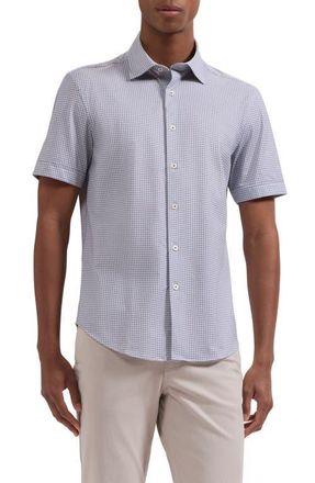 Bugatchi Miles OoohCotton Neat Dot Print Short Sleeve Button-Up Shirt in Mocha at Nordstrom, Size Xxx-Large
