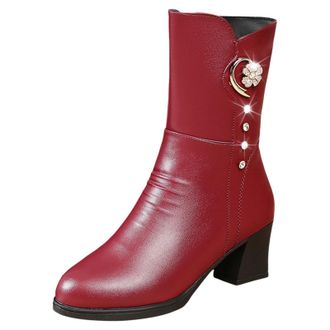 Generic Winter Womens Fashion Mid Calf Boots with Thick Heel Soft Sole Velvet Material Warm Comfortable Footwear for Everyday Wear (5. 5)