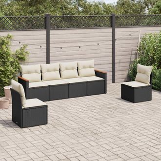 vidaXL Set De Sof&aacute;s De Jard&iacute;n 6 Piezas Y Cojines Rat&aacute;n Sint&eacute;tico Negro Vidaxl