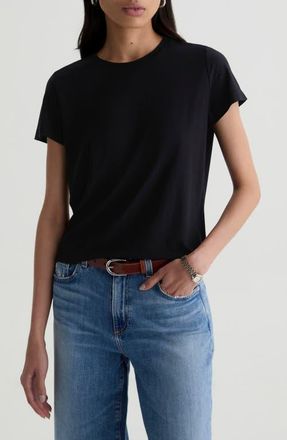 AG - Adriano Goldschmied Zoie Cotton & Linen Blend T-Shirt in Super Black at Nordstrom, Size X-Small