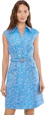 Adrianna Papell Floral Belt Jacquard Short Dress Womens Dress Blue : 12, Polyester