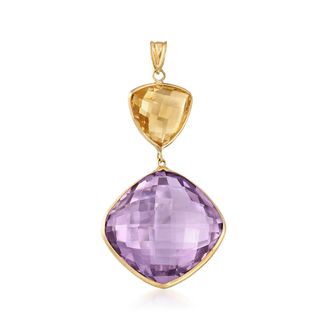 Ross-Simons Amethyst and Citrine Pendant in 14kt Yellow Gold