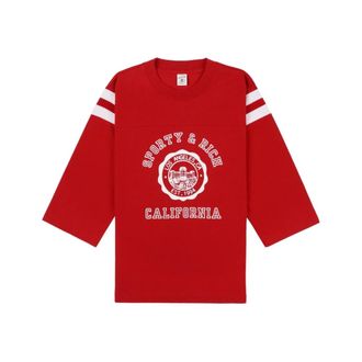 Sporty & Rich Striped Sleeve Graphic T-Shirt