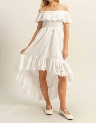 HYFVE Smocked Bodice High-Low Hem Midi In Ivory