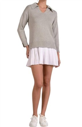 Elan Long Sleeve Sweater Dress In Grey White