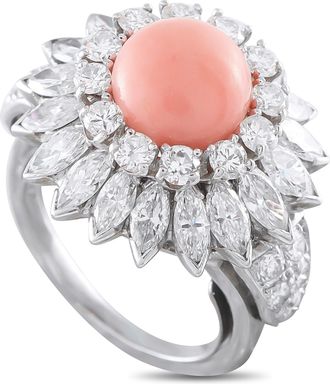 Luxury Bazaar 14K White Gold 3.0ct Diamond and Coral Ring MF23-050426