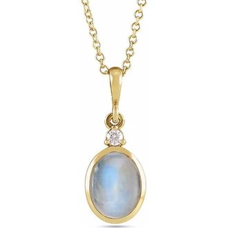 Allurez Oval Natural Onyx & Diamond Pendant Necklace 14K 2.03ct in Moonstone, Yellow Gold at Nordstrom, Size 18