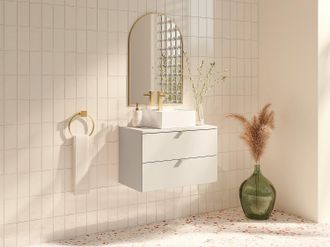 Vente-Unique Mobile sotto lavabo sospeso con ripiano Beige 80 cm - LAVENA