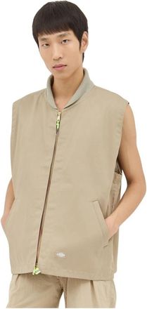 Dickies Twill Crewneck Vest met Zakken - Heren - Bodywarmers - Beige - L - Katoen - Jassen