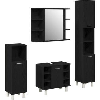 vidaXL Vidaxl - Juego De Muebles De Ba&ntilde;o 4 Pcs Negro 30 X 30 X 179.5 Cm
