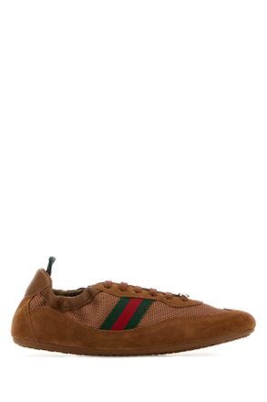 Gucci Caramel Fabric And Suede Gucci Shift Sneakers