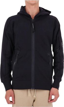 C.P. Company C.p. Company - Diagonal Raised Fleece Hooded Lens Sweatshirt - Heren - Sweatshirts & Hoodies - Blauw - Maat: L Fleece
