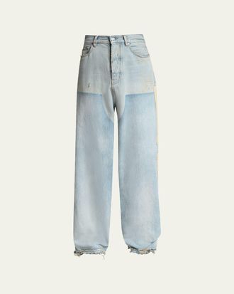 Amiri Mens Light-Wash Denim Carpenter Jeans with Bone Appliques