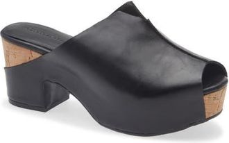 Chocolat Blu Gamma Peep Toe Platform Slide Sandal in Black Leather at Nordstrom, Size 7.5