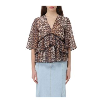 Ganni Dames, Blouses & Shirts, Beige, Maat: M Poliester
