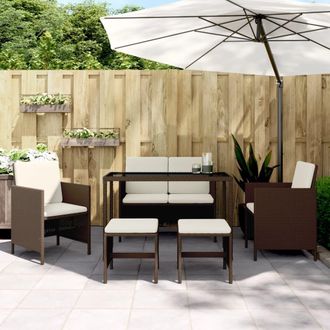 vidaXL Vidaxl - Set Muebles De Jard&iacute;n 6 Piezas Y Cojines Rat&aacute;n Sint&eacute;tico Marr&oacute;n