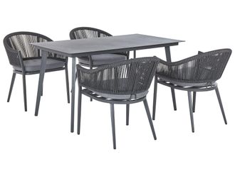 Beliani Set Da Pranzo Da Esterno Giardino In Alluminio Grigio Piano In Vetro E Cuscini Mileto