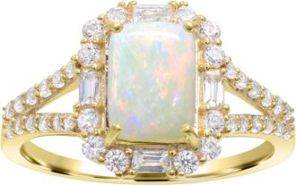Diamond2Deal 10K Yellow Gold Opal and White Zircon Engagement Ring ( 0.90Ct )