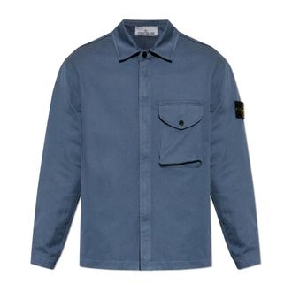 Stone Island Jas met logopatch - Heren - Zomerjassen - Blauw - XL - Katoen - Jassen