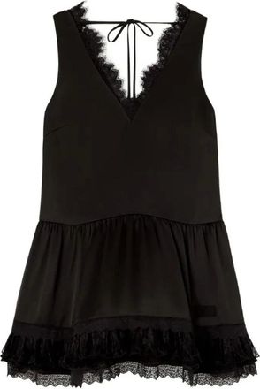 Ganni Mini abito in raso fluido con scollo a V e pizzo - - Dresses - Donna - Nero - S