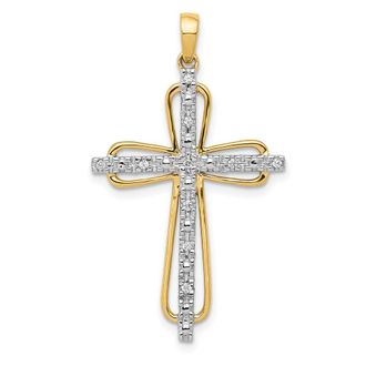 Diamond2Deal 14k Yellow Gold and White Rhodium.06 carat Diamond Cross Pendant