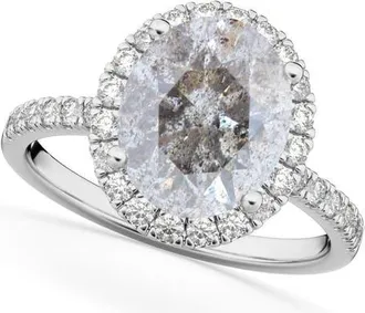 Allurez Oval Salt & Pepper Diamond & Diamond Engagement Ring 14K in 3.51Ct/white Gold at Nordstrom, Size 8.5