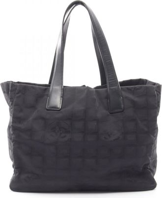 Chanel Black Leather Nylon Canvas Handbag Tote Bag (Pre-Owned)