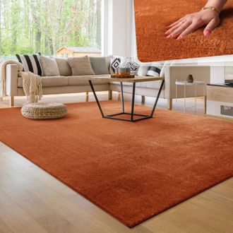 Paco Home Paco Home Tappeto Moderno per Soggiorno a Pelo Corto Lavabile Morbido Uni Effetto Pelliccia Antiscivolo 140x200 cm, Rame