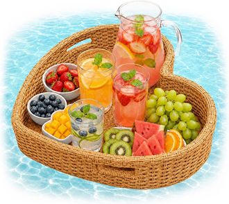 Relaxdays Relaxdays Bandeja Flotante En Forma De Coraz&oacute;n Para Piscina, Bebidas Y Snacks, 20x60x60 Cm, Rat&aacute;n Pe, Insumergible