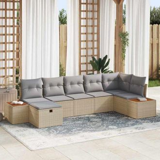 vidaXL Vidaxl - Conjunto De Sof&aacute; De Jard&iacute;n Con Coj&iacute;n 7 Pcs Beige Polirat&aacute;n