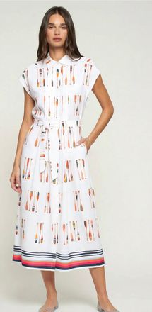 Vilagallo Remos Algodon Dress In White With Oars Print