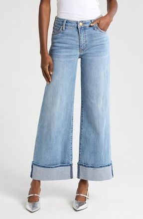 Kut from the Kloth Meg Fab Ab High Waist Cuffed Hem Wide Leg Jeans in Charming Blue at Nordstrom Rack, Size 14