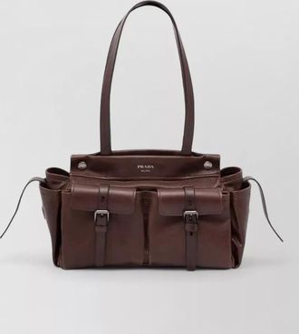 Prada route medium leather tote shoulder bag