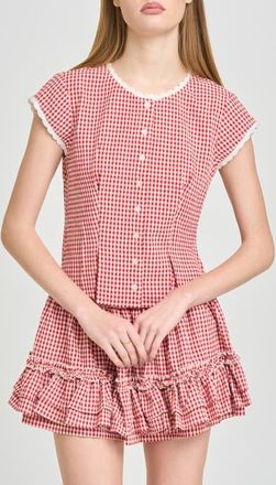 Wayf Aria Gingham Crop Button-Up Top in Red at Nordstrom, Size X-Small