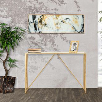 Dmora Consola Axum, Un Estante, Material De Estructura De Vidrio, Color Transparente, 120x40x80h Cm, Oro