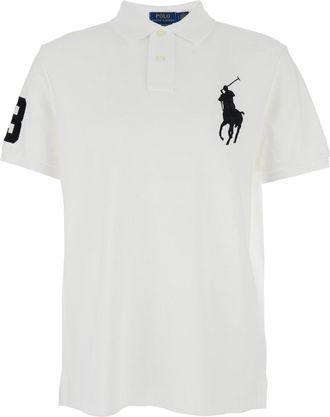 Ralph Lauren custom Slim Fit White Polo Shirt With Pony Maxi Embroidery On The Front And Numeric Detail On The Sleeve In Cotton Man