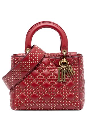 Dior Borsa a mano Lady Dior media in pelle di vitello con borchie 2017 - Rosso