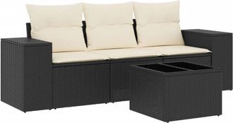 vidaXL Juego De Sof&aacute;s Jard&iacute;n 4 Pzas Con Cojines Rat&aacute;n Sint&eacute;tico Negro Vidaxl