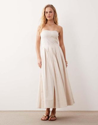 Asos Prendisole lungo a fascia con gonna a ruota color pietra-Neutro
