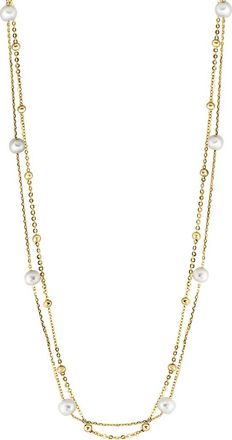 Effy 14k Gold Plated Sterling Silver 6mm Freshwater Pearl Station Layered Necklace in Yellow Gold at Nordstrom Rack